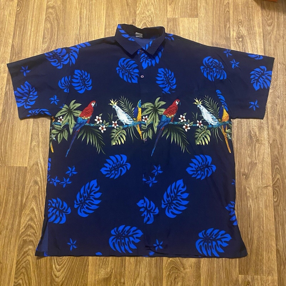 Vintage‎ Hawaiian Shirt Men XL Blue Parrot Creations Button Up AOP